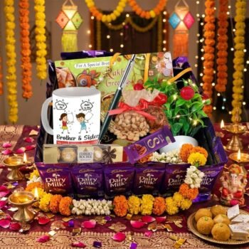 Festive Rakhi Chocolate Hamper | Dairy Milk Squares, Imported & Assorted Chocolates