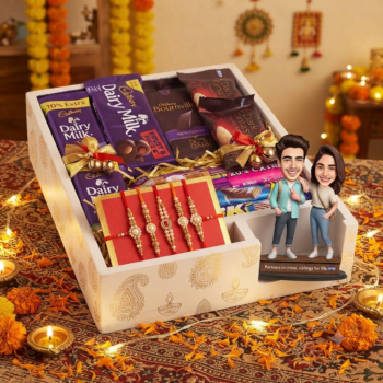 Unique Rakhi Gift Hamper for Brother with Premium Chocolates and personalized standee